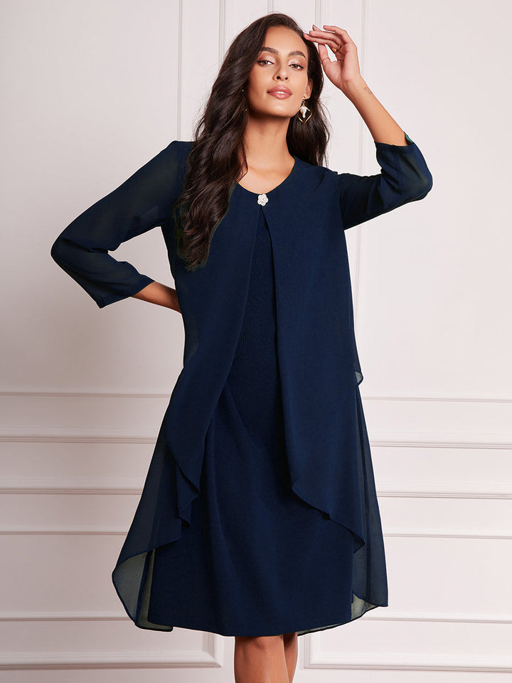 Layered Cape Sleeve Chiffon Dress