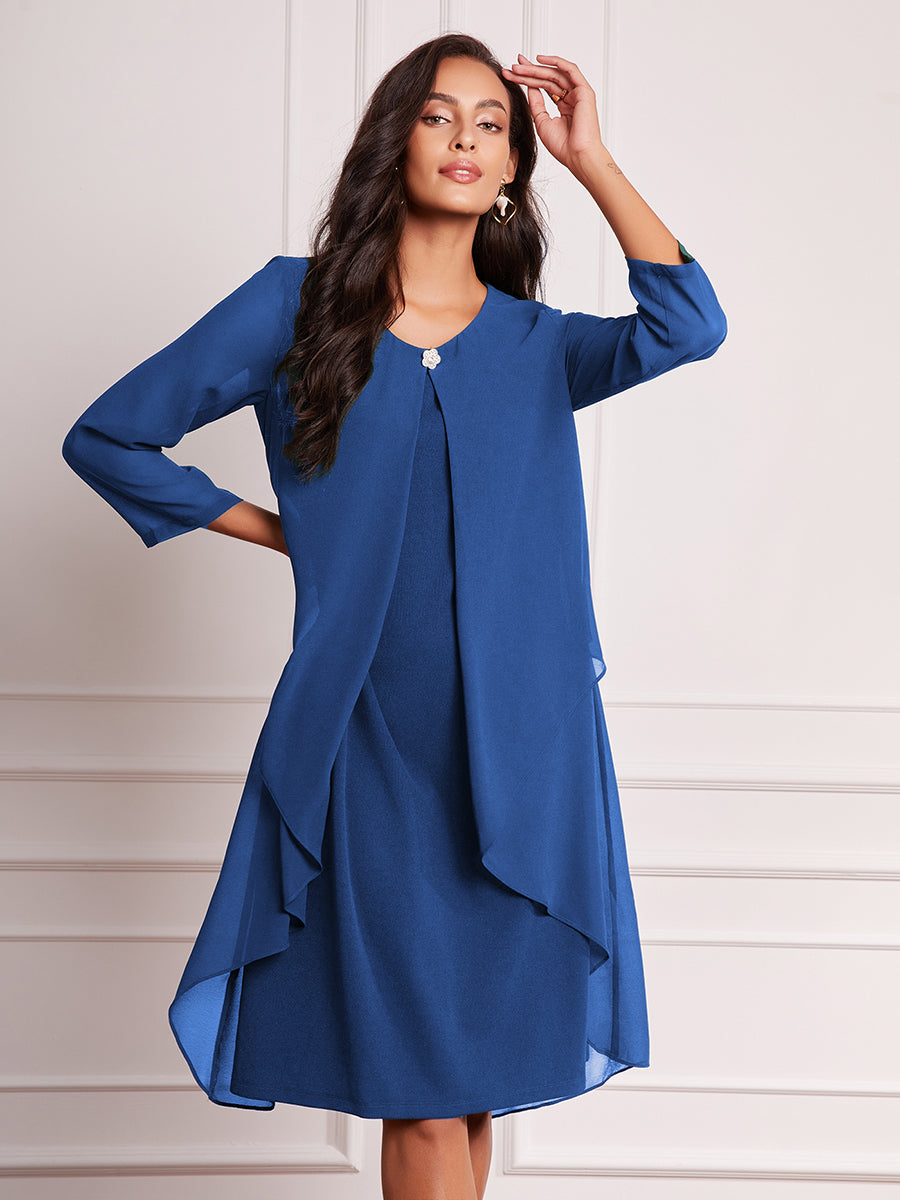 Layered Cape Sleeve Chiffon Dress