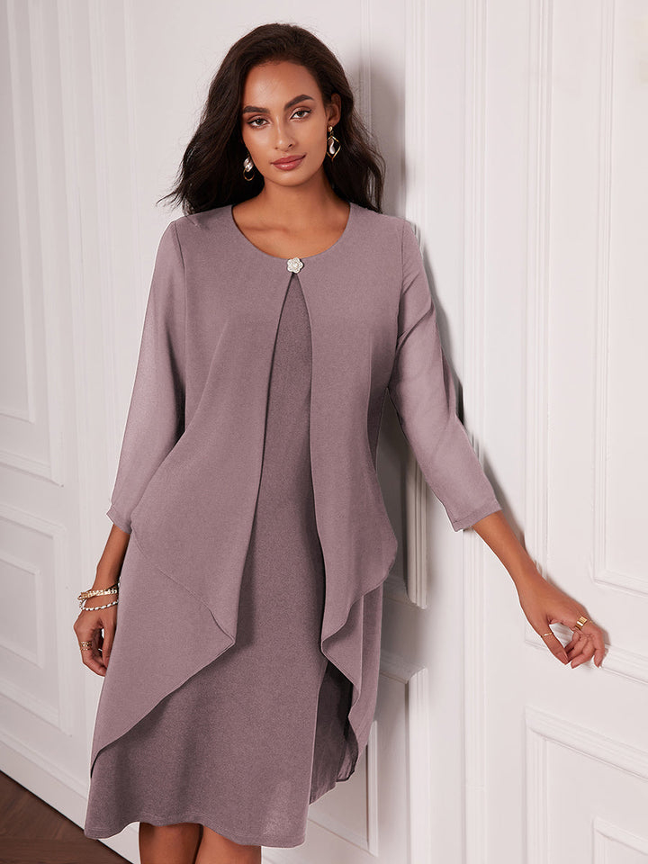 Layered Cape Sleeve Chiffon Dress