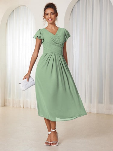 Elegant Ruffle Wrap Chiffon Dress