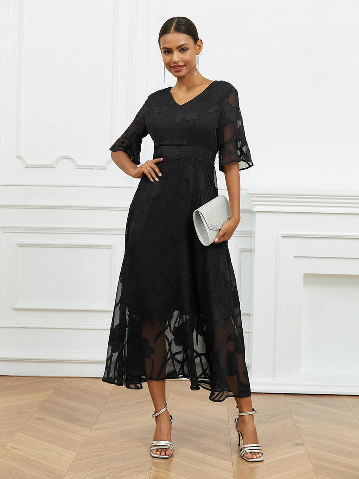 Ruffle Flutter Lace Maxi Dress