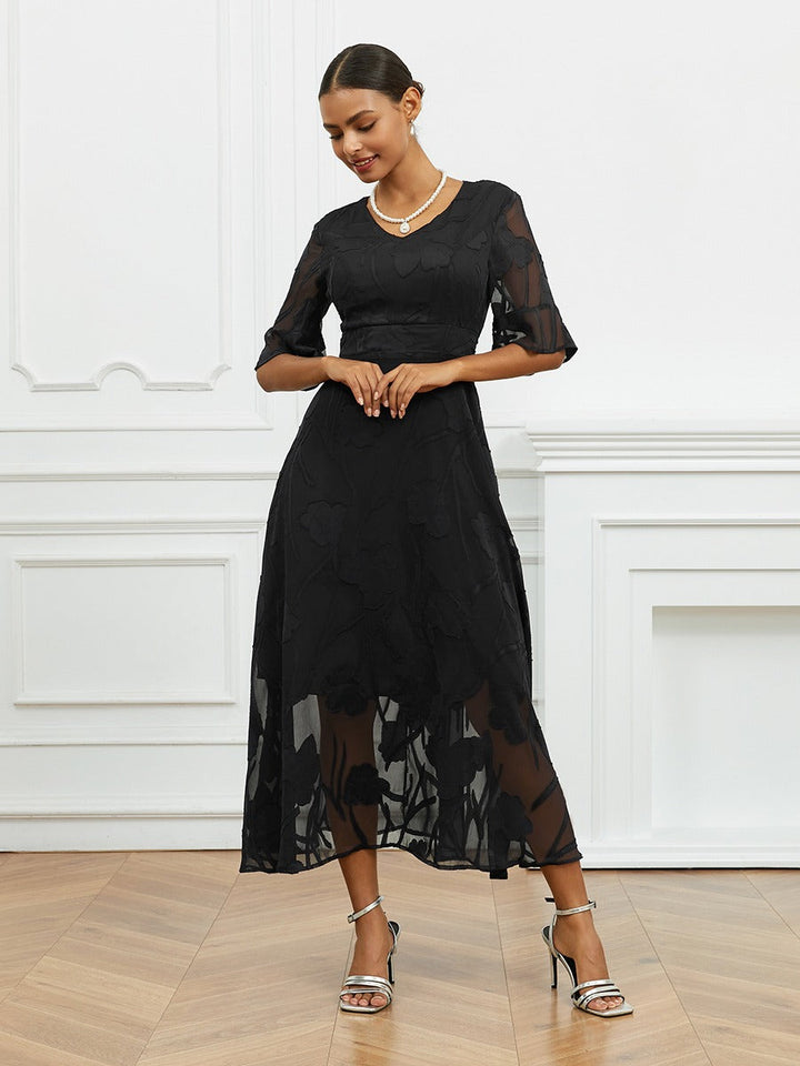 Ruffle Flutter Lace Maxi Dress