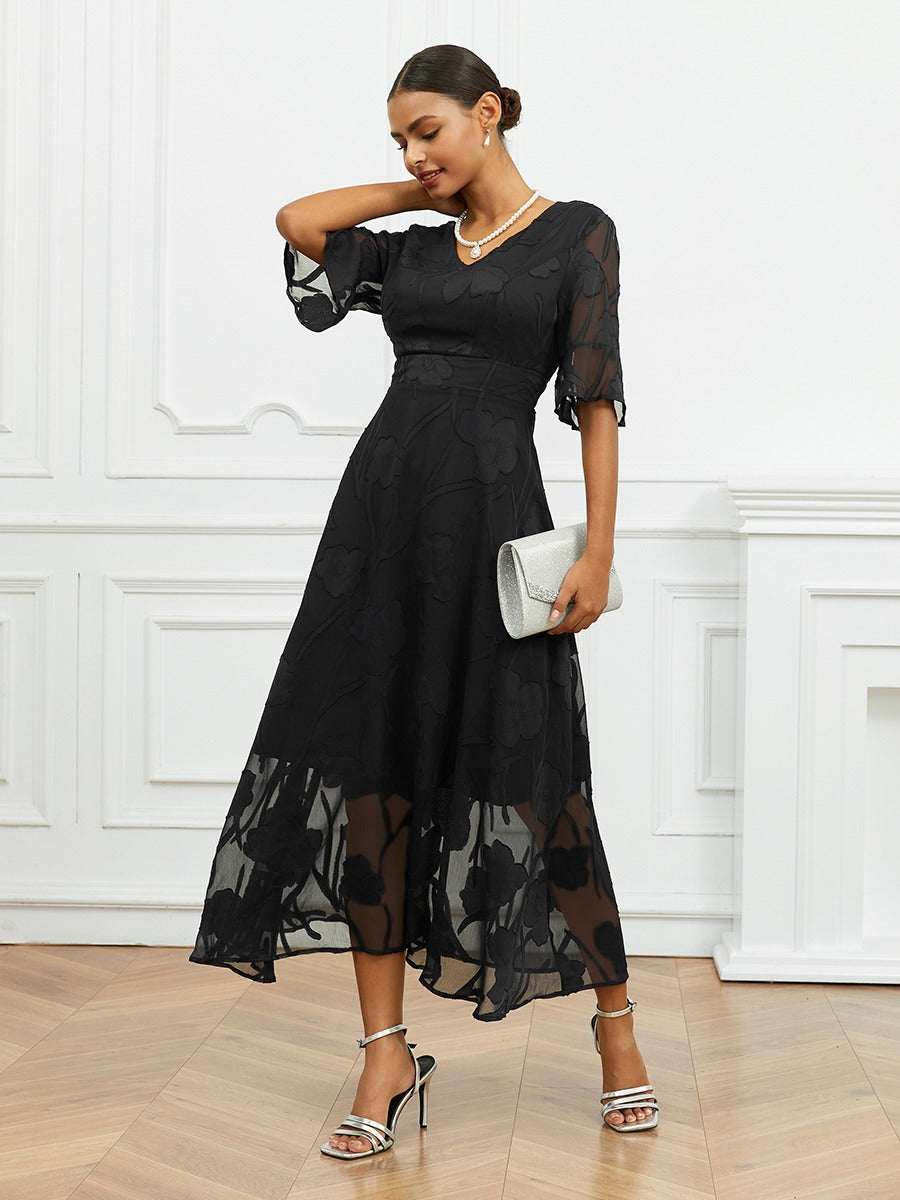 Ruffle Flutter Lace Maxi Dress