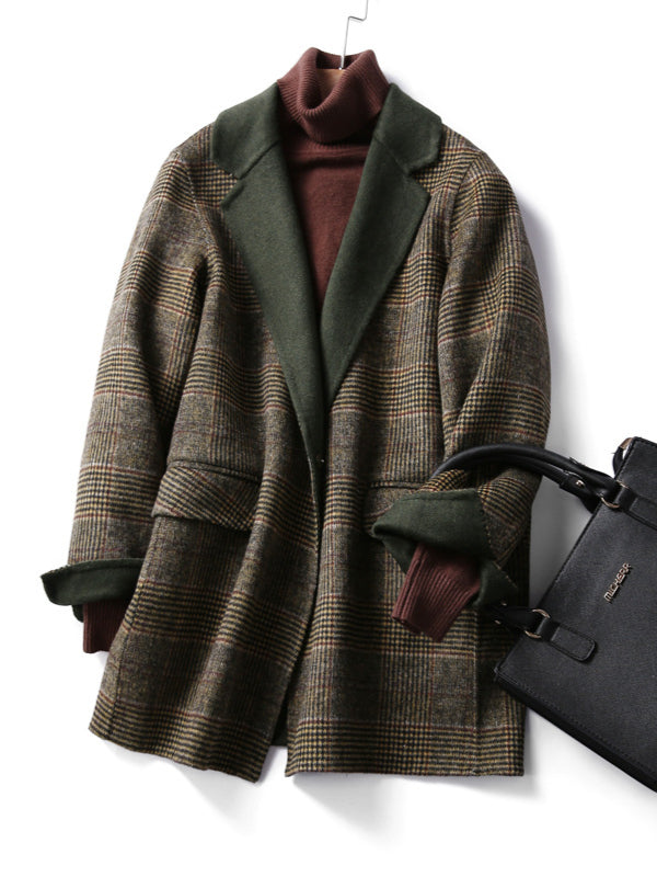 Classic Winter Checkered Wool Coat