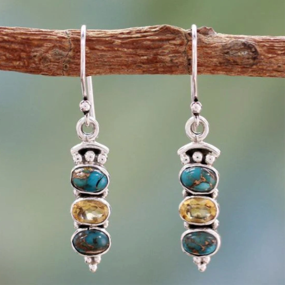 Boho silver earrings with opal