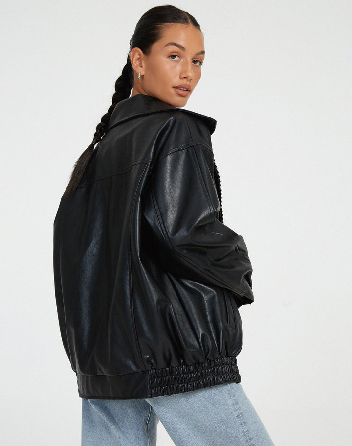 Livia - Oversized Loose Leather Jacket