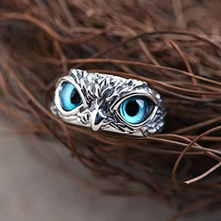 Adjustable Lucky Owl Ring in Silver and Opal