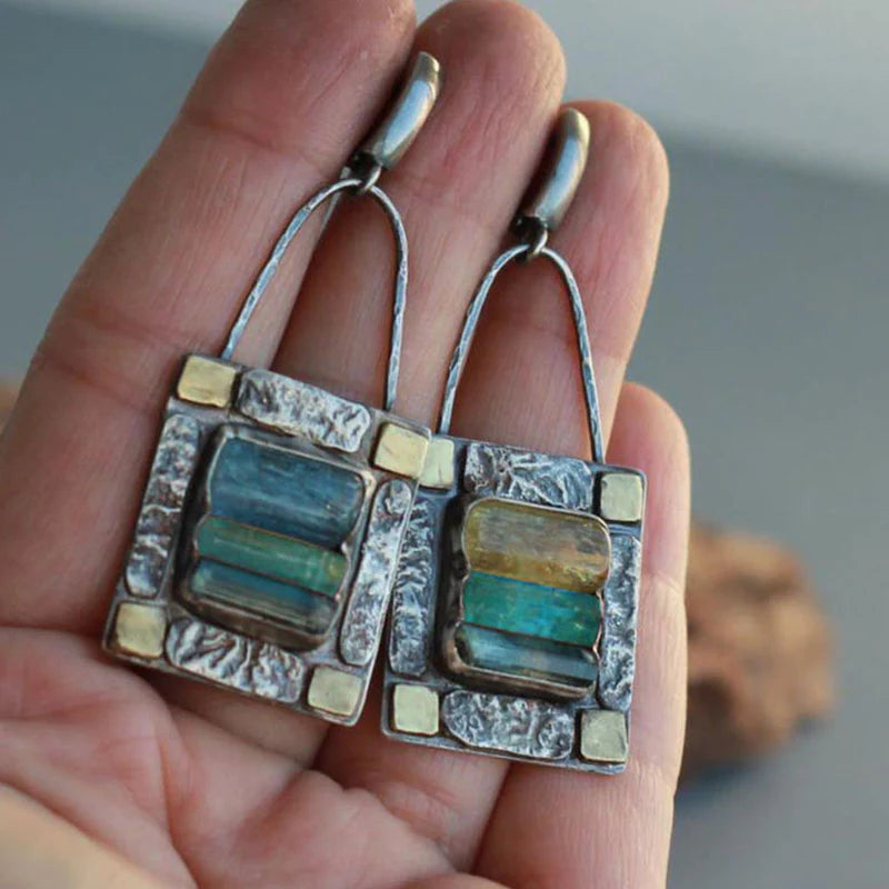 Blue Green Crystal Stone Earrings