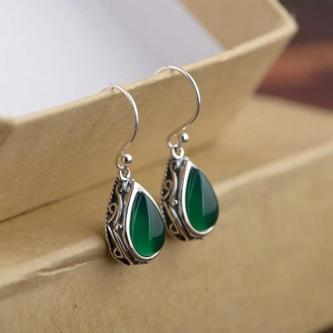 Boho Earrings with Emerald in Silver