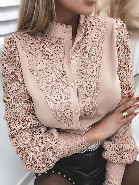 White Collared Lace Patchwork Blouse