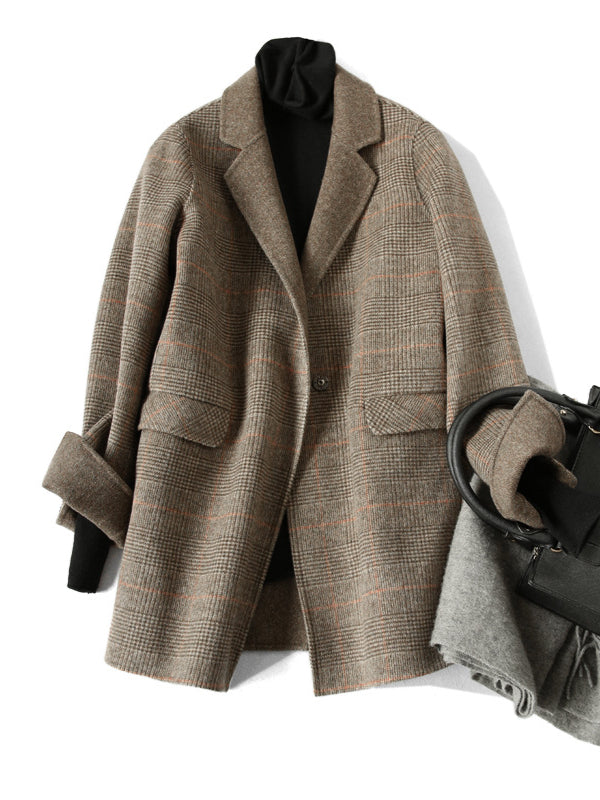 Classic Winter Checkered Wool Coat