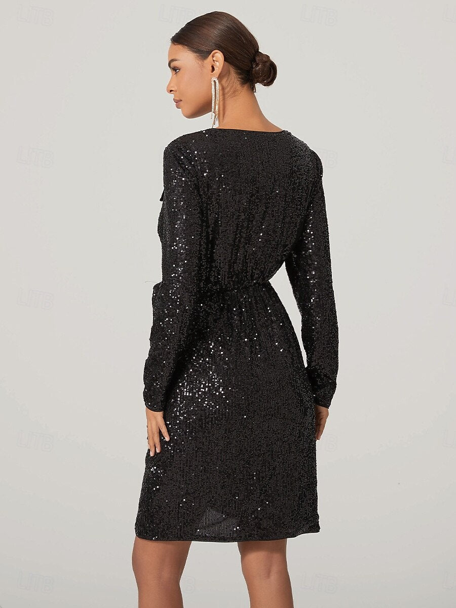 Black Bishop Sleeves Sequin Mini Dress