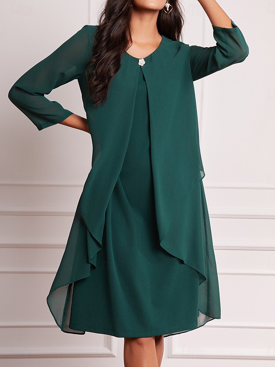 Layered Cape Sleeve Chiffon Dress