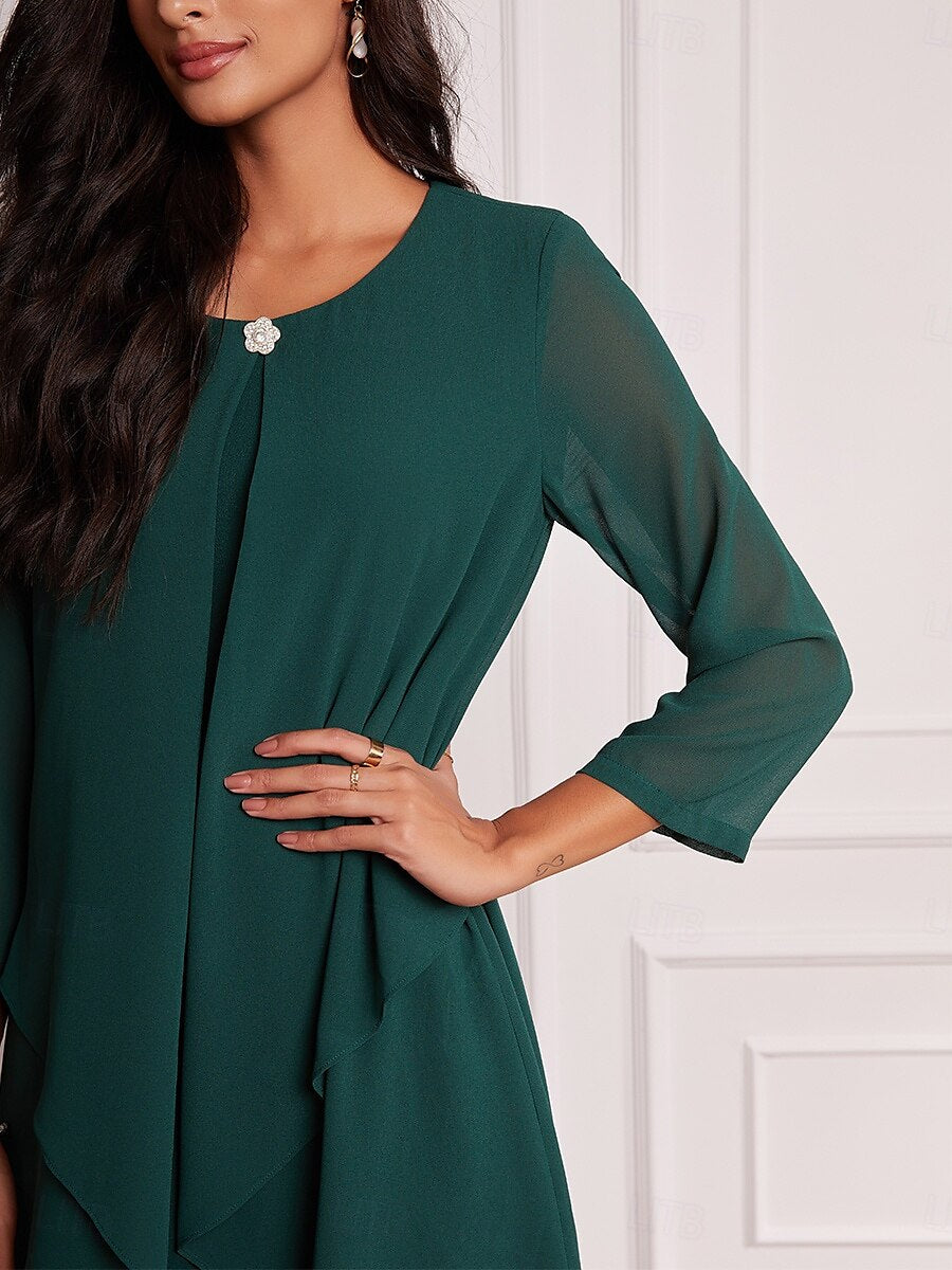 Layered Cape Sleeve Chiffon Dress