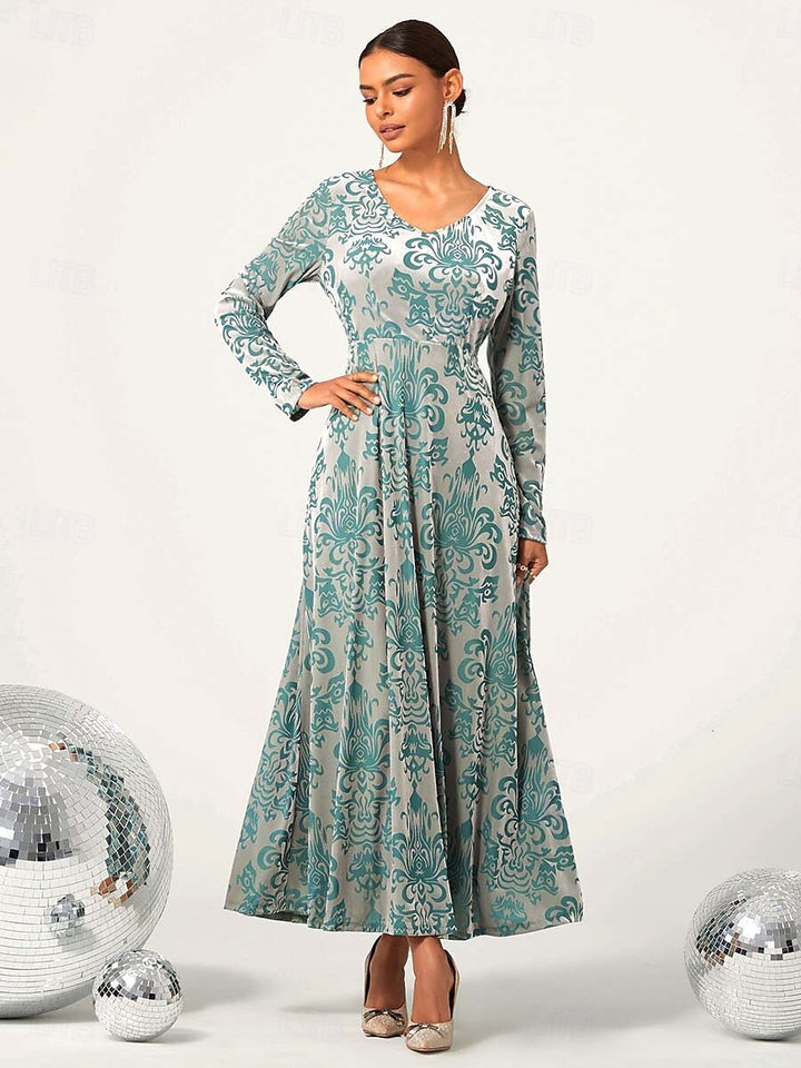 Green Floral Velvet Maxi Dress