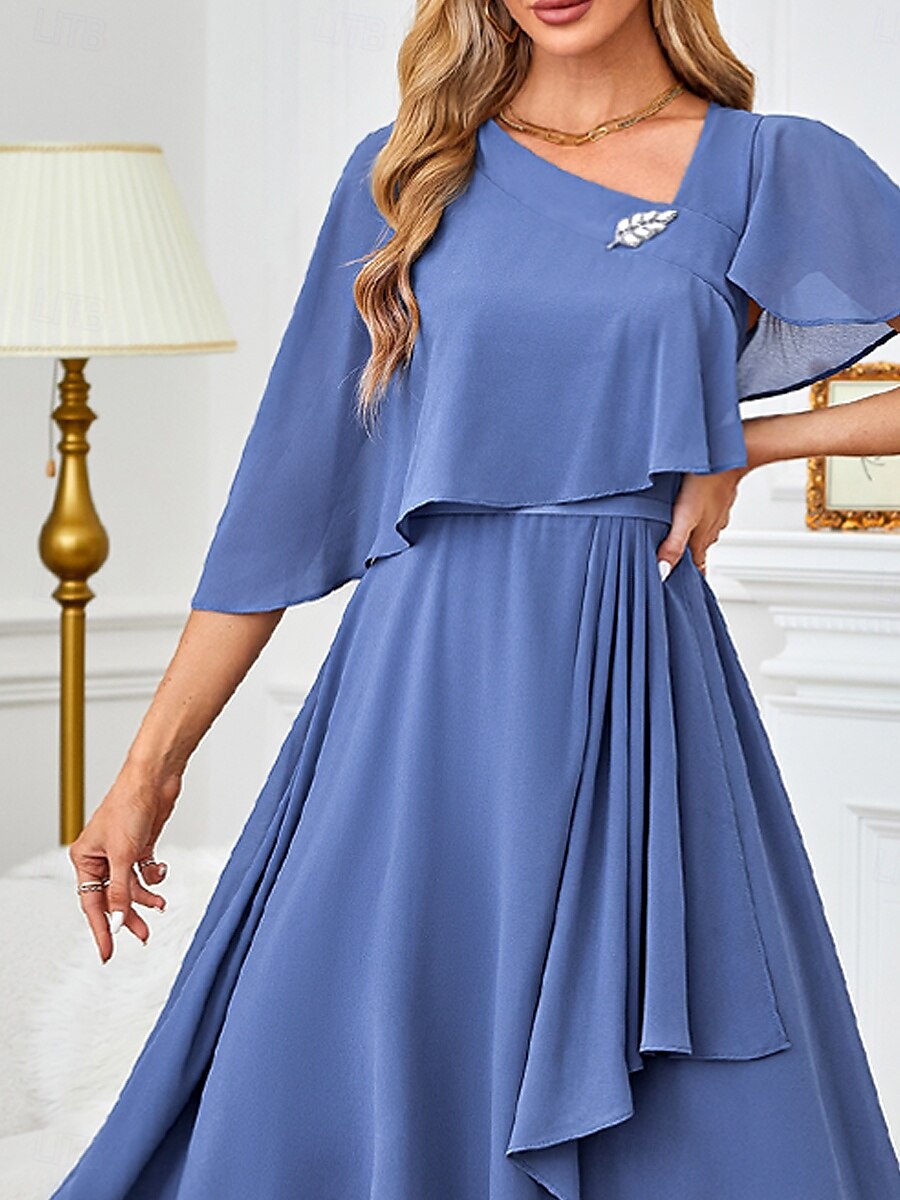 Blue Draped Sparkle Chiffon Maxi Dress