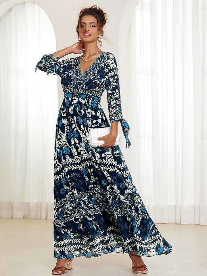 Floral Ruffle Chiffon Maxi Dress