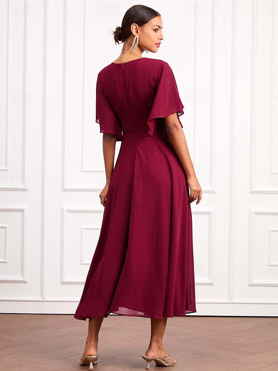 Formal Classic Wine Chiffon Dress