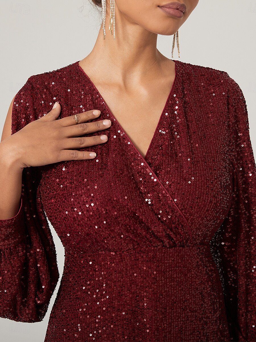 Wine Sequined Split Thigh Maxi Dress