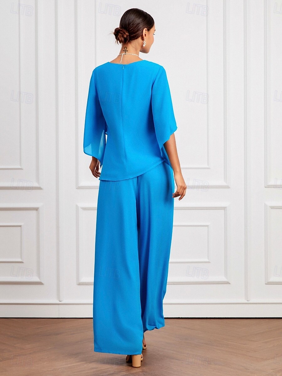 Blue Ruched Crew Neck Two-piece Set