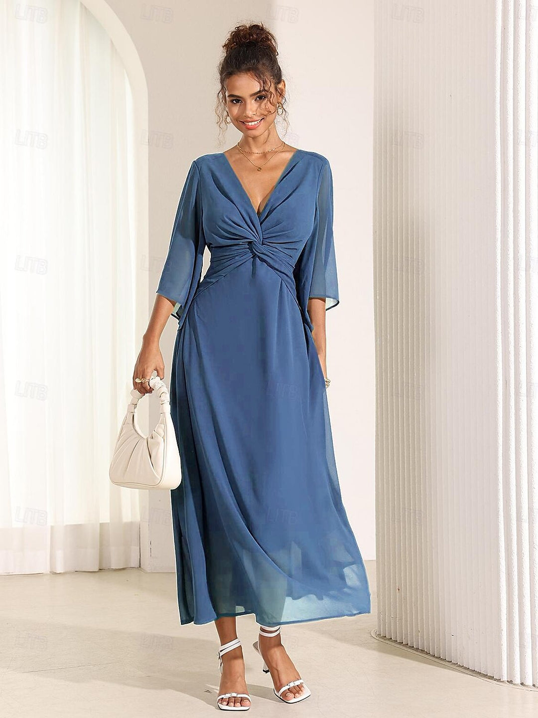 Twisted Ruffle Pearl yarn Maxi Dress