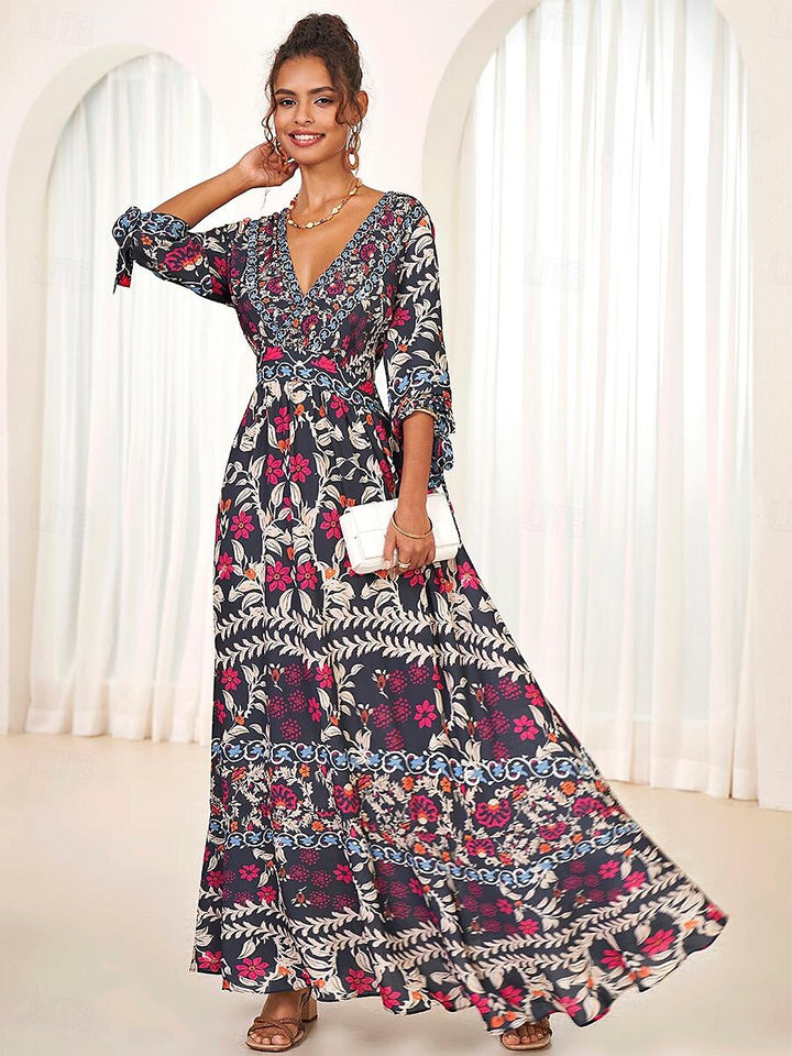 Floral Ruffle Chiffon Maxi Dress