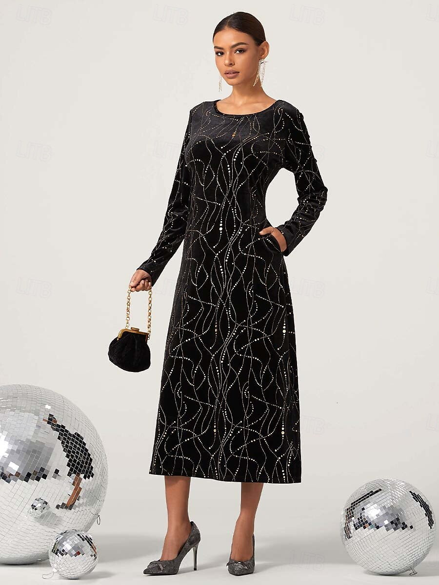 Black Velvet Sequins Maxi Dress