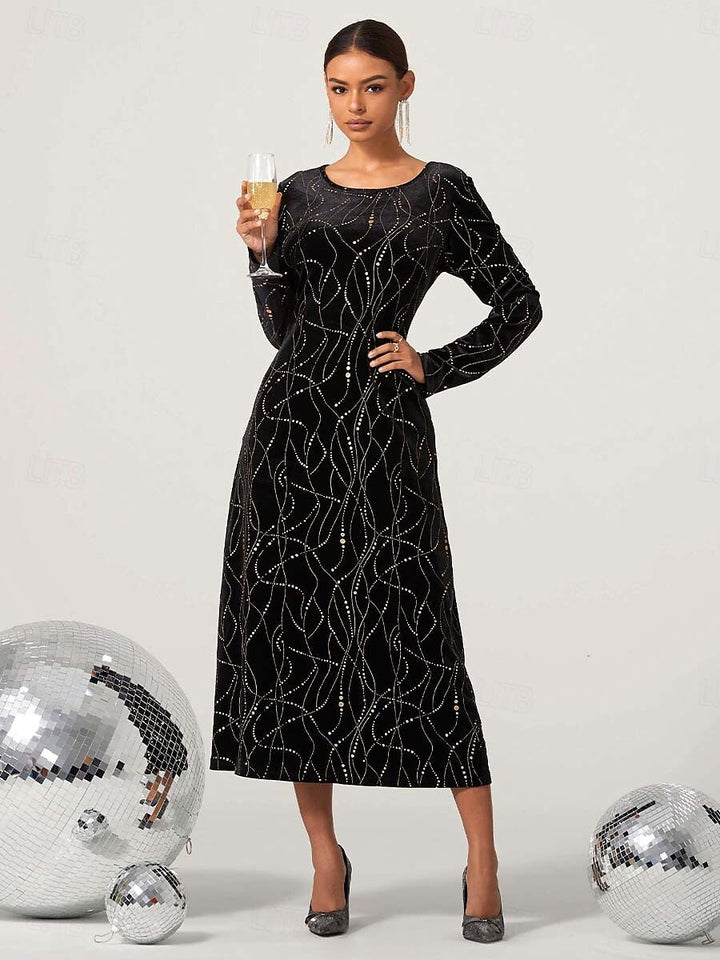 Black Velvet Sequins Maxi Dress