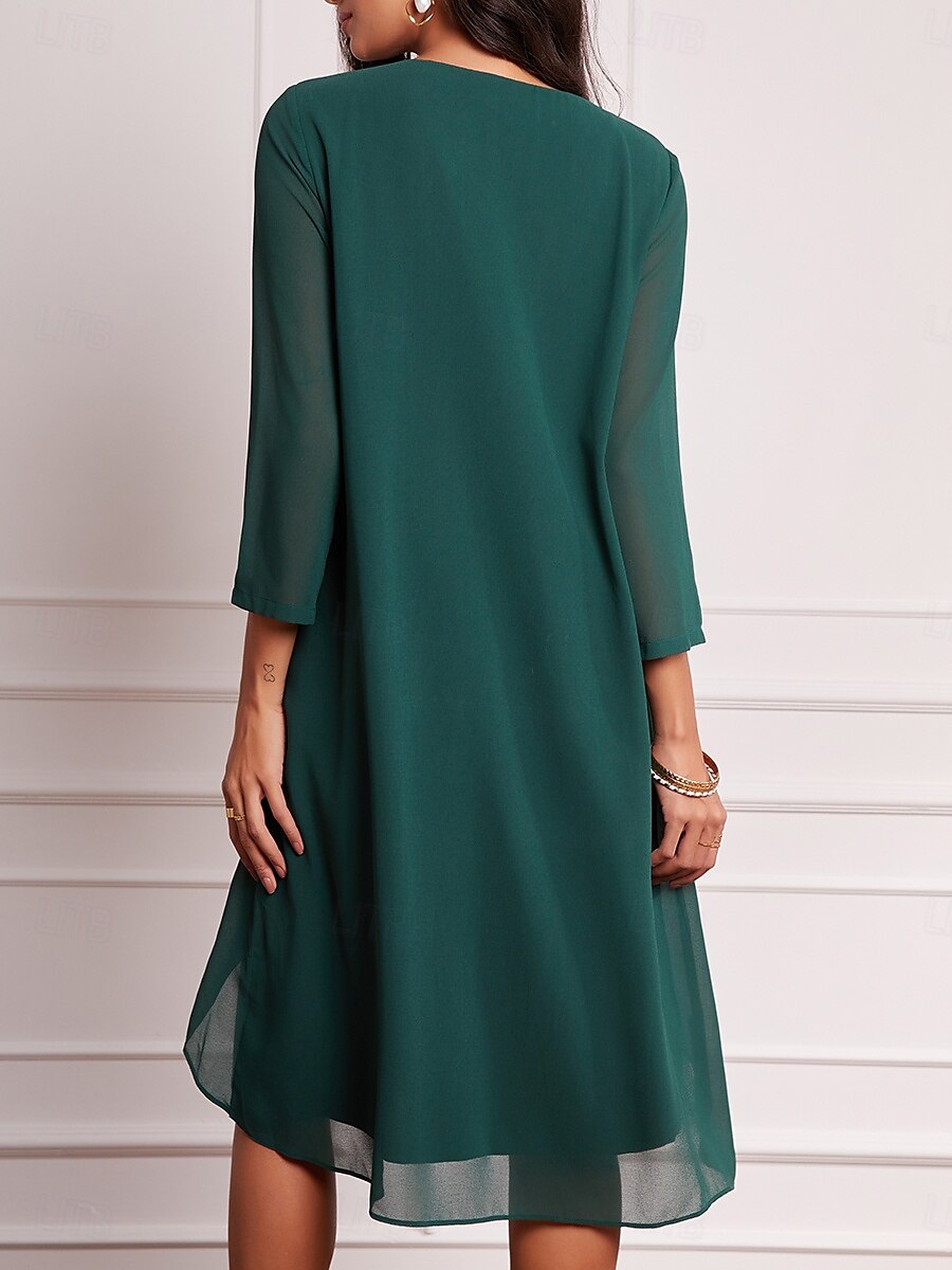 Layered Cape Sleeve Chiffon Dress