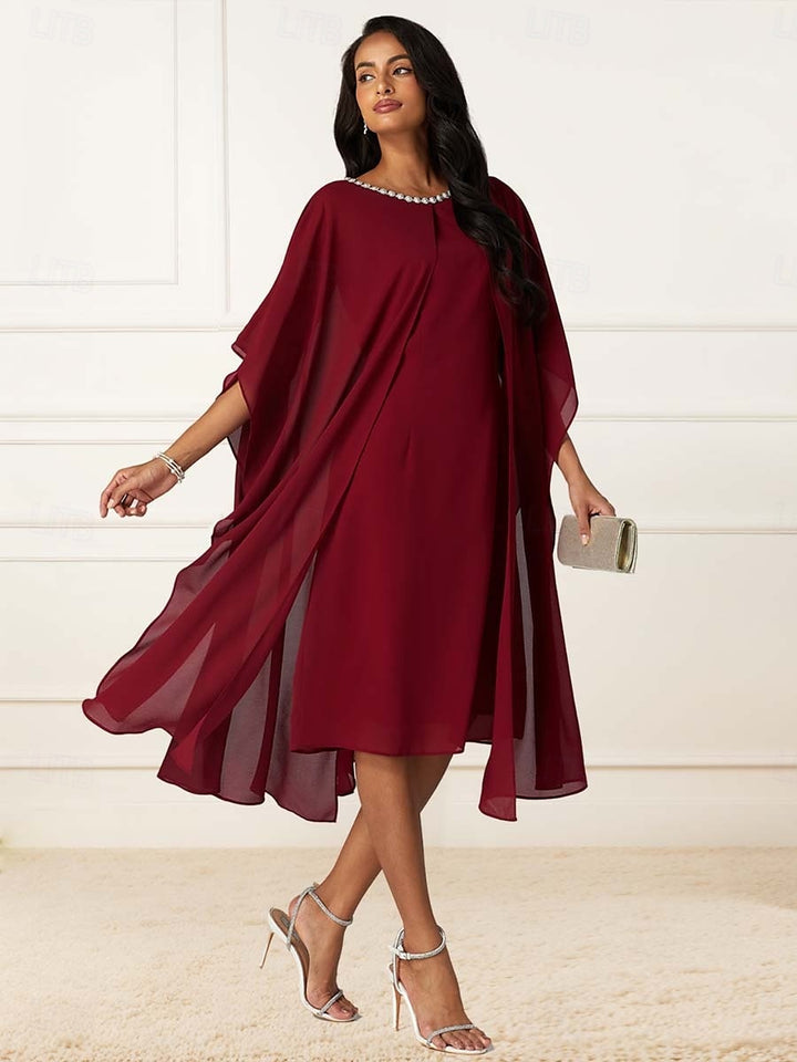 Red Pearl Draped Midi Dress