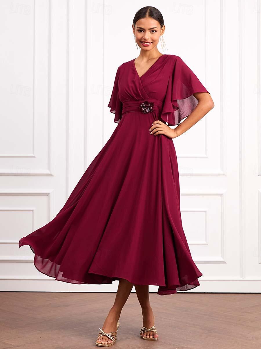 Formal Classic Wine Chiffon Dress