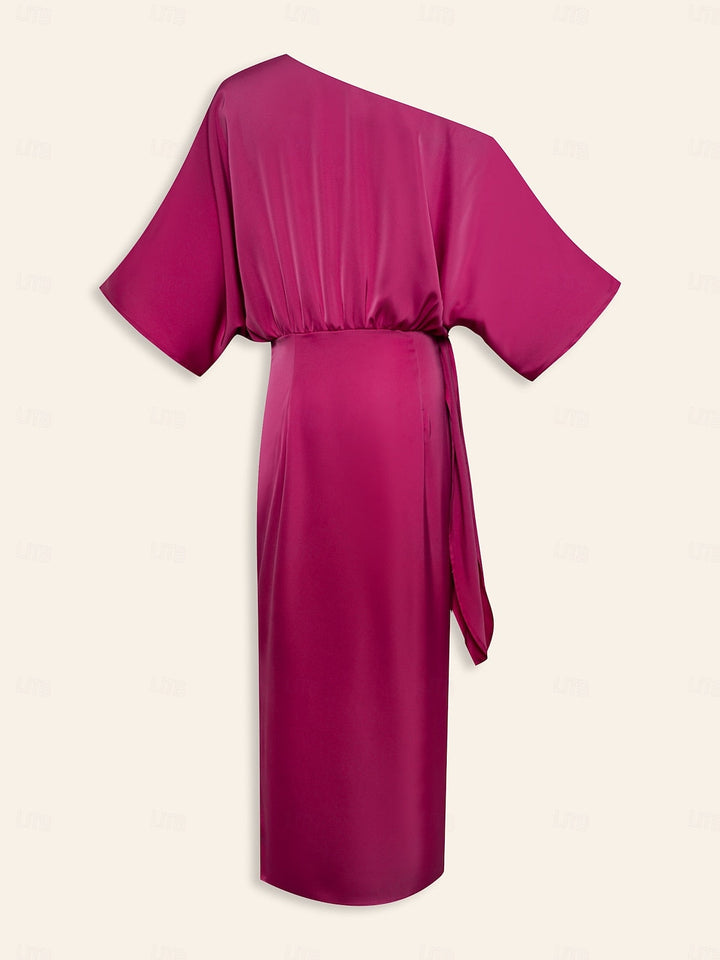 Satin Knotted Wrap Drop Shoulder Maxi Dress