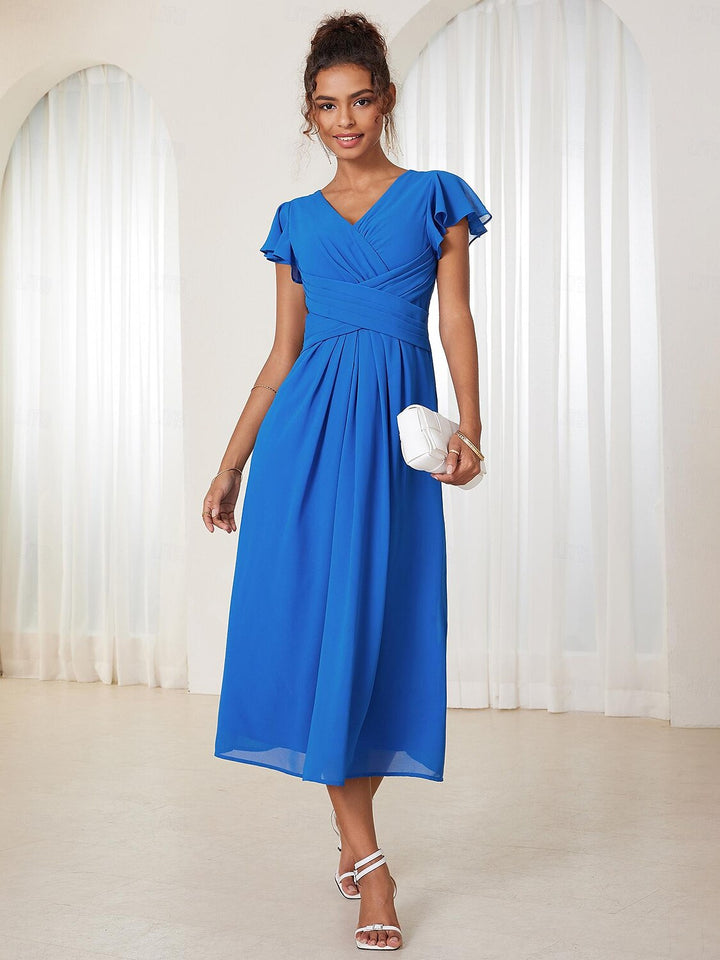 Elegant Ruffle Wrap Chiffon Dress