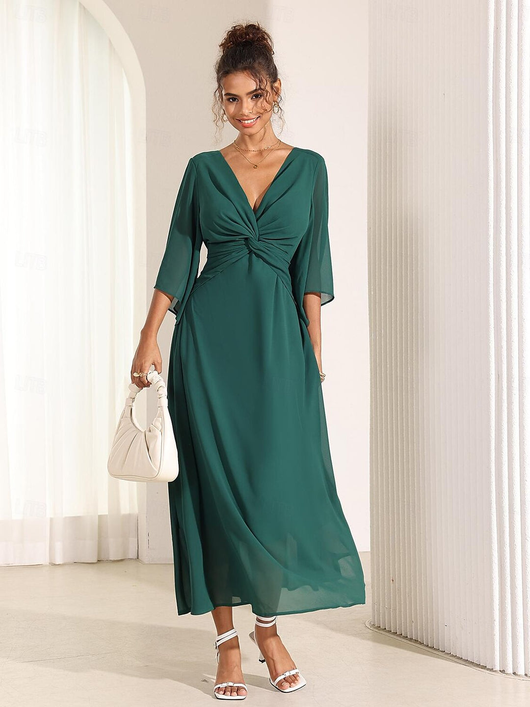 Twisted Ruffle Pearl yarn Maxi Dress