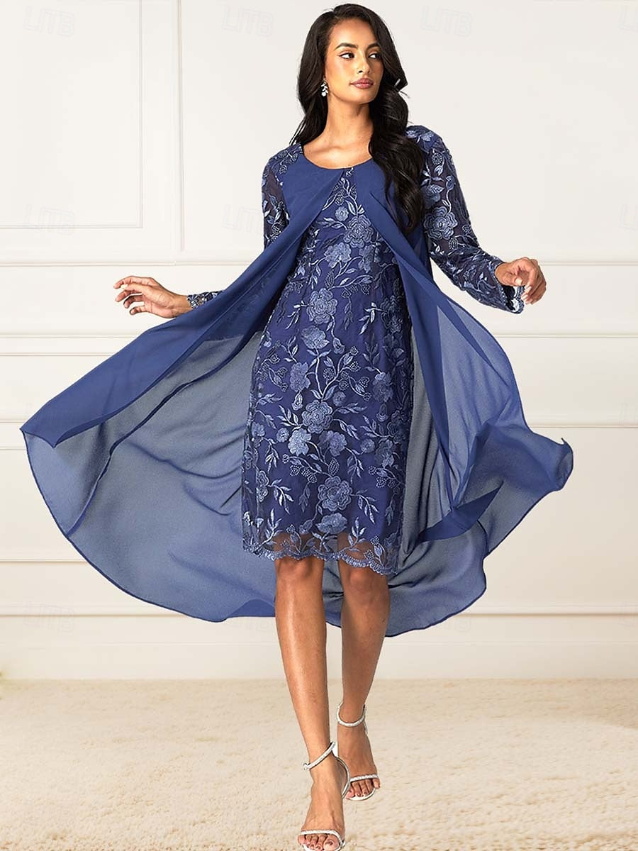 Blue Lace Chiffon Party Dress