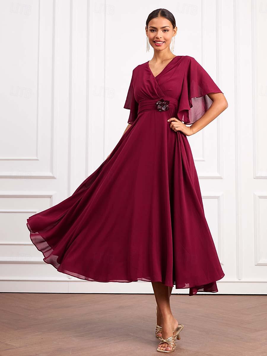 Formal Classic Wine Chiffon Dress