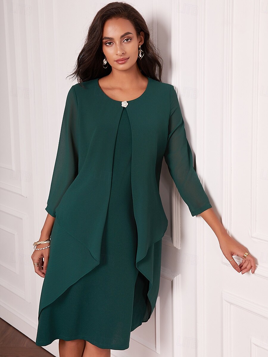 Layered Cape Sleeve Chiffon Dress