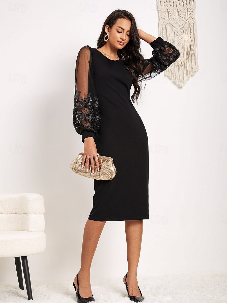 Black Embroidered Lace Mini Dress