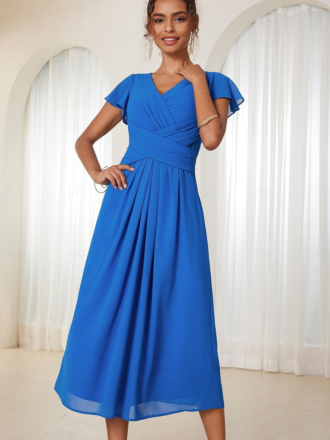 Elegant Ruffle Wrap Chiffon Dress