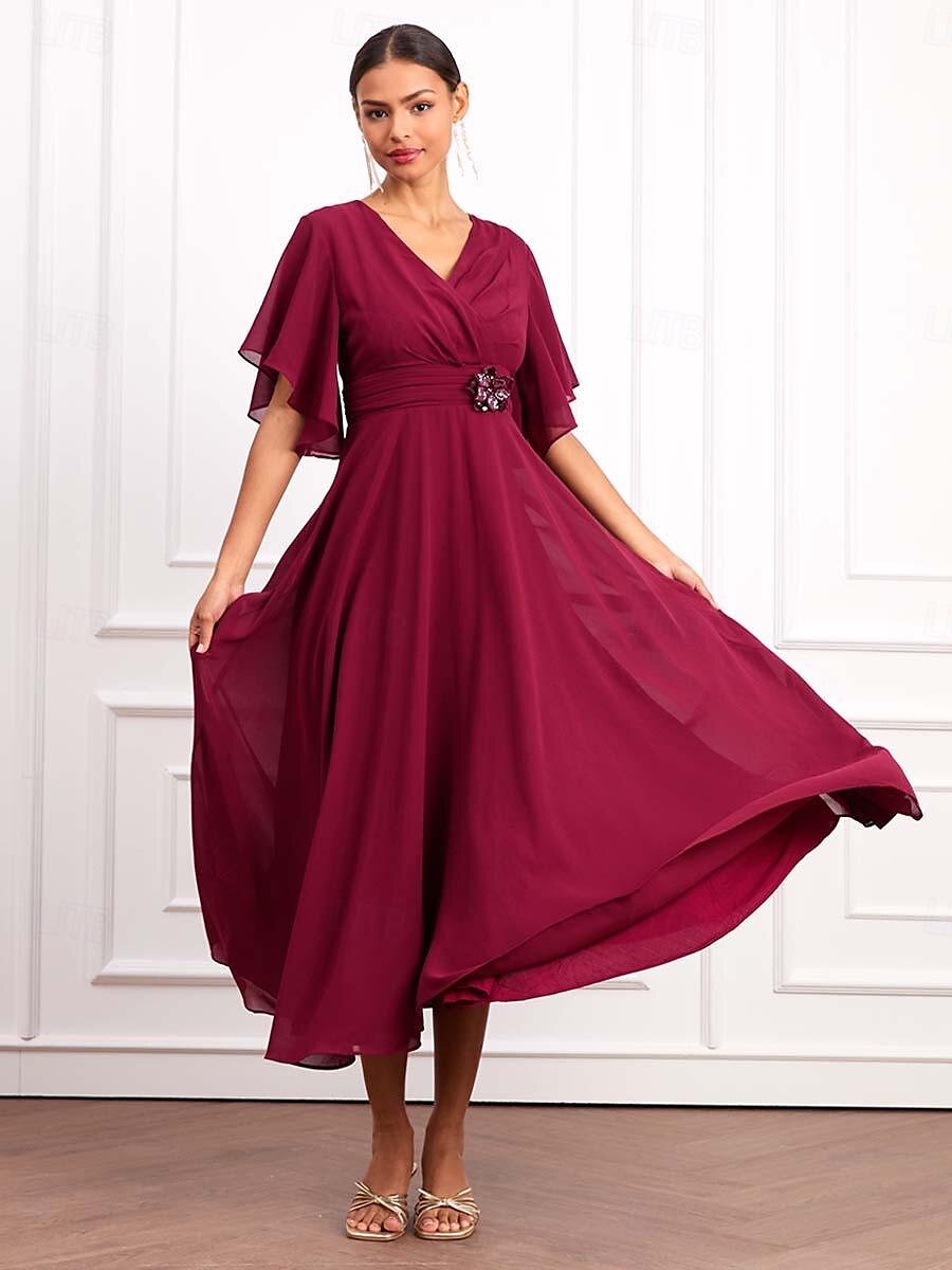 Formal Classic Wine Chiffon Dress