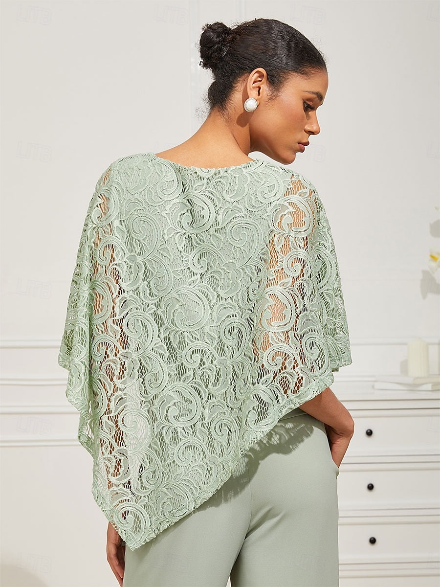 Lace Patchwork Half Sleeve Crew Neck Blouse