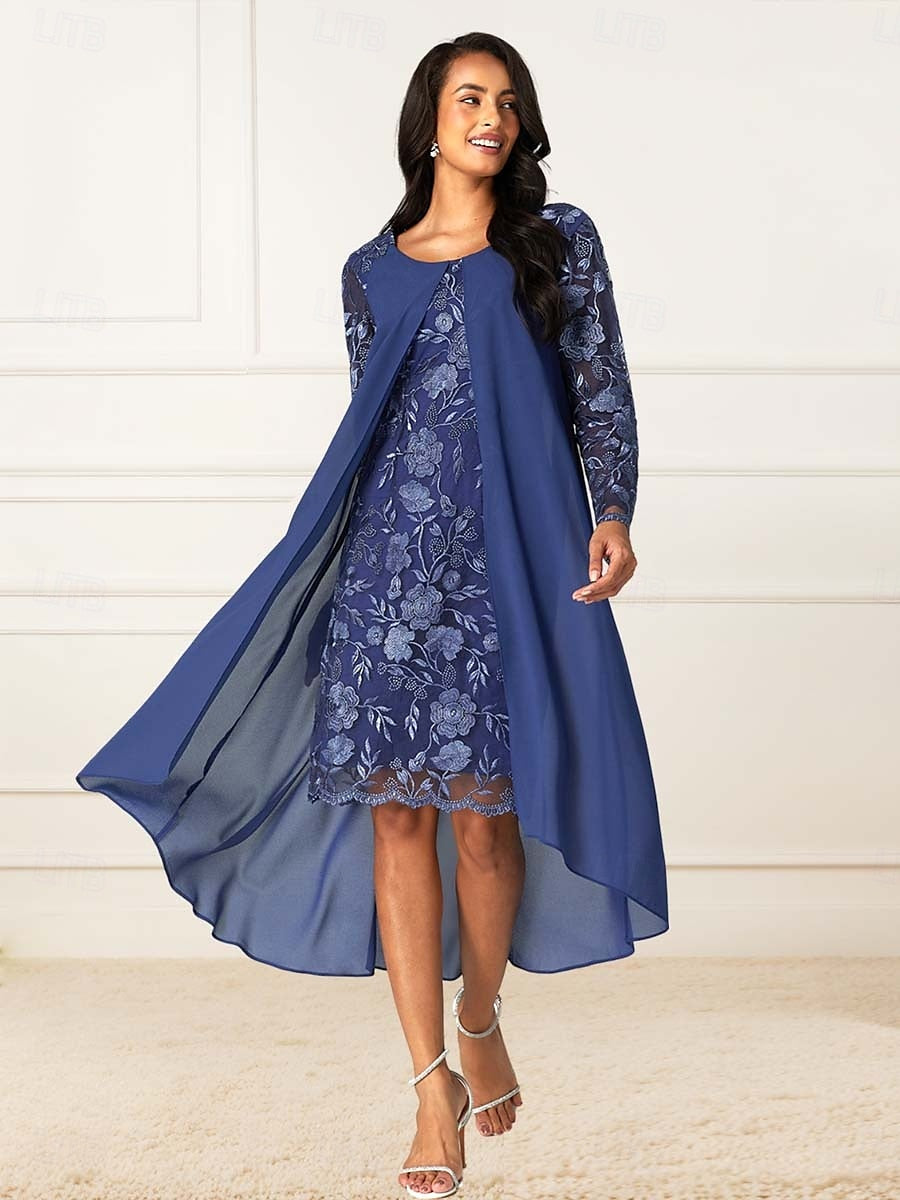 Blue Lace Chiffon Party Dress