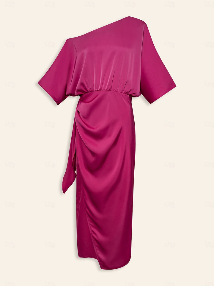 Satin Knotted Wrap Drop Shoulder Maxi Dress