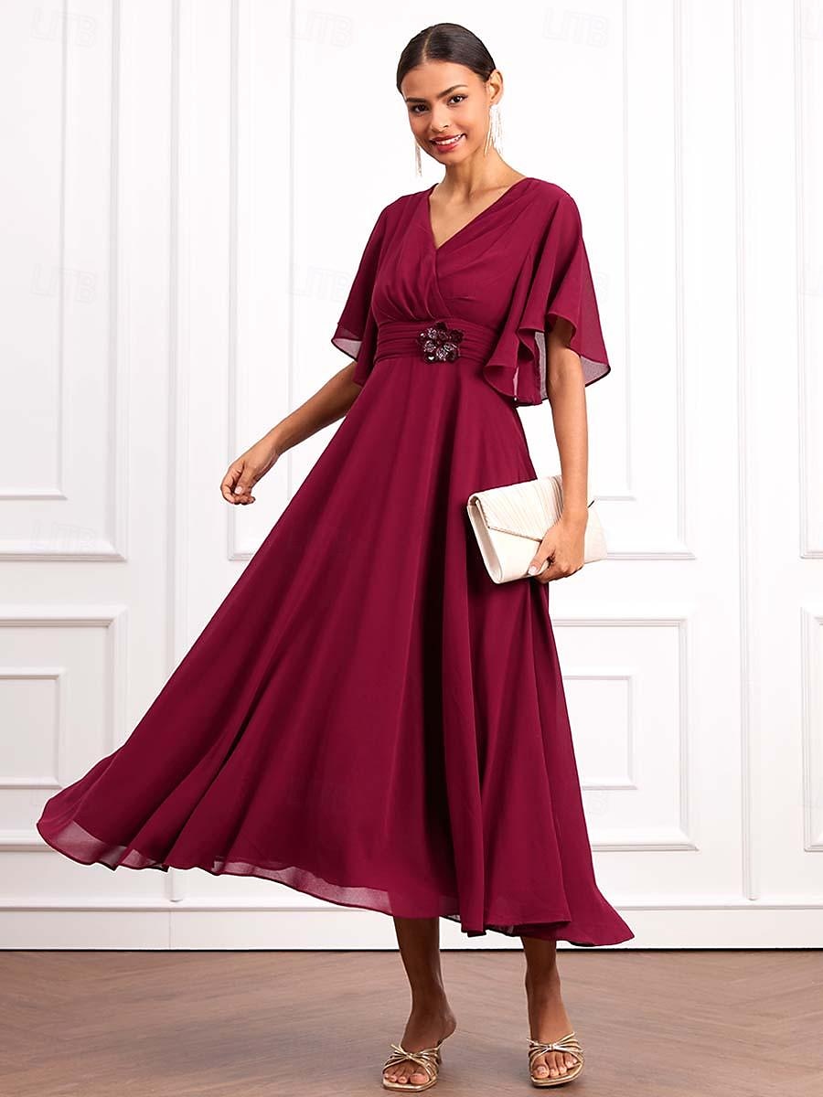 Formal Classic Wine Chiffon Dress