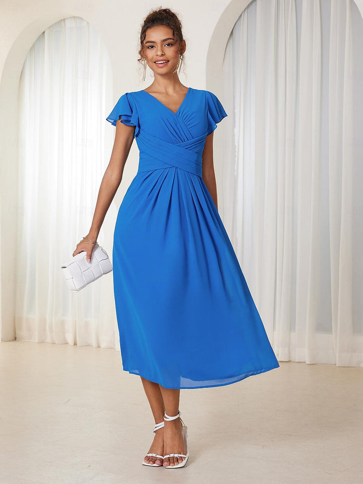 Elegant Ruffle Wrap Chiffon Dress