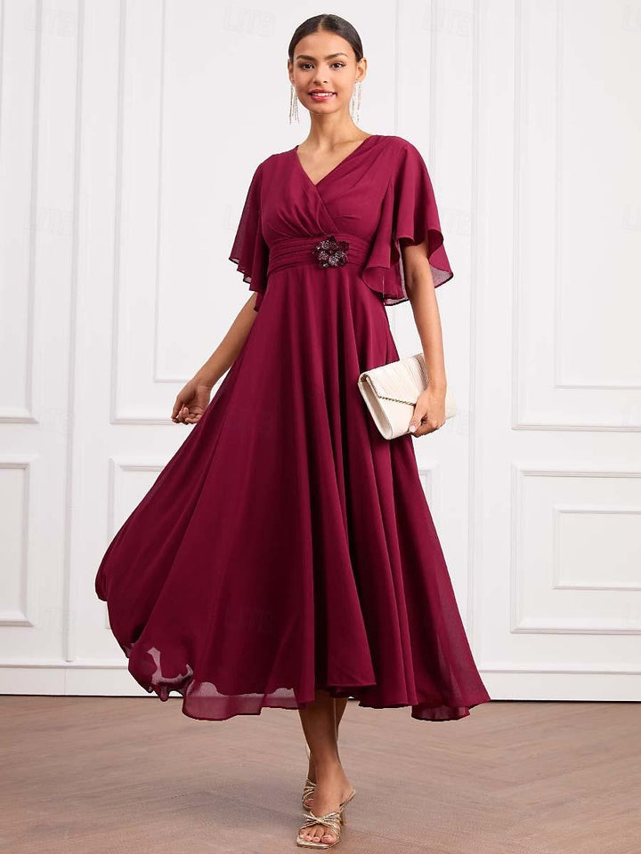 Formal Classic Wine Chiffon Dress