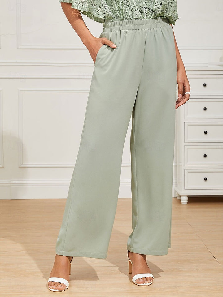 Wide Leg Chinos High Waist Elastic Pocket Set