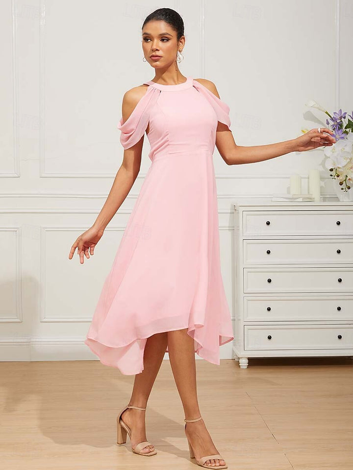 Chiffon Halter Flutter Hem Midi Dress