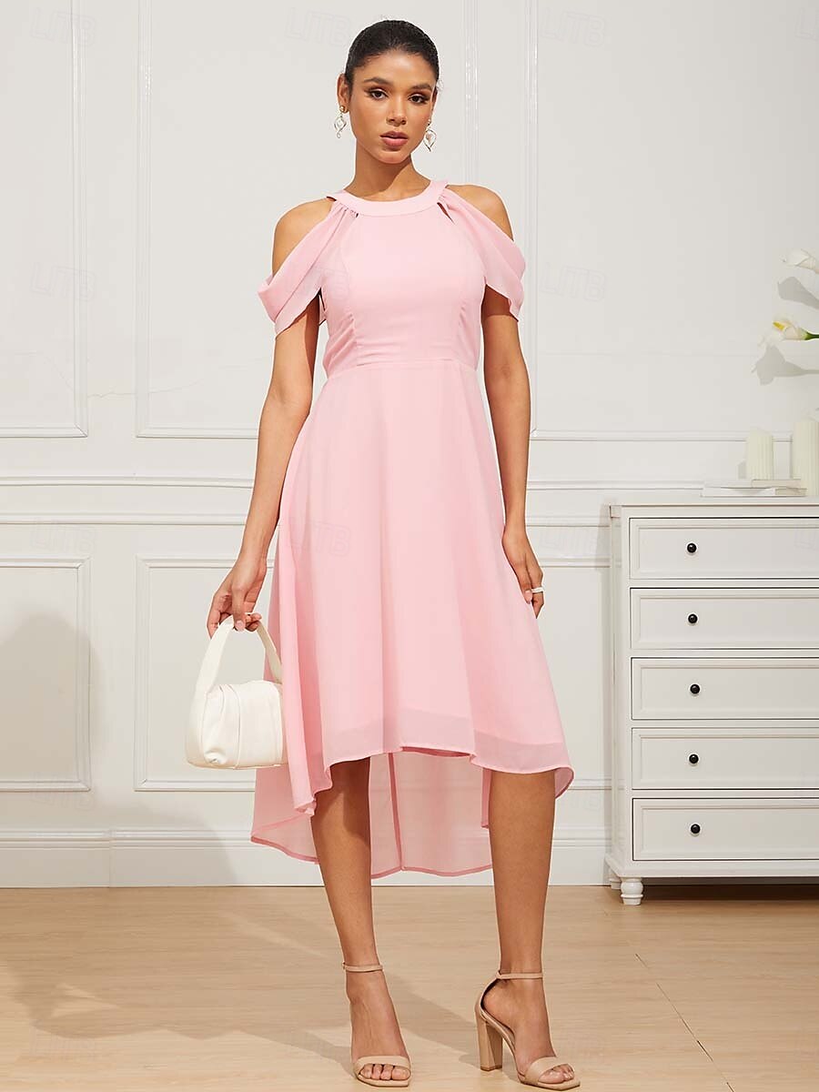 Chiffon Halter Flutter Hem Midi Dress