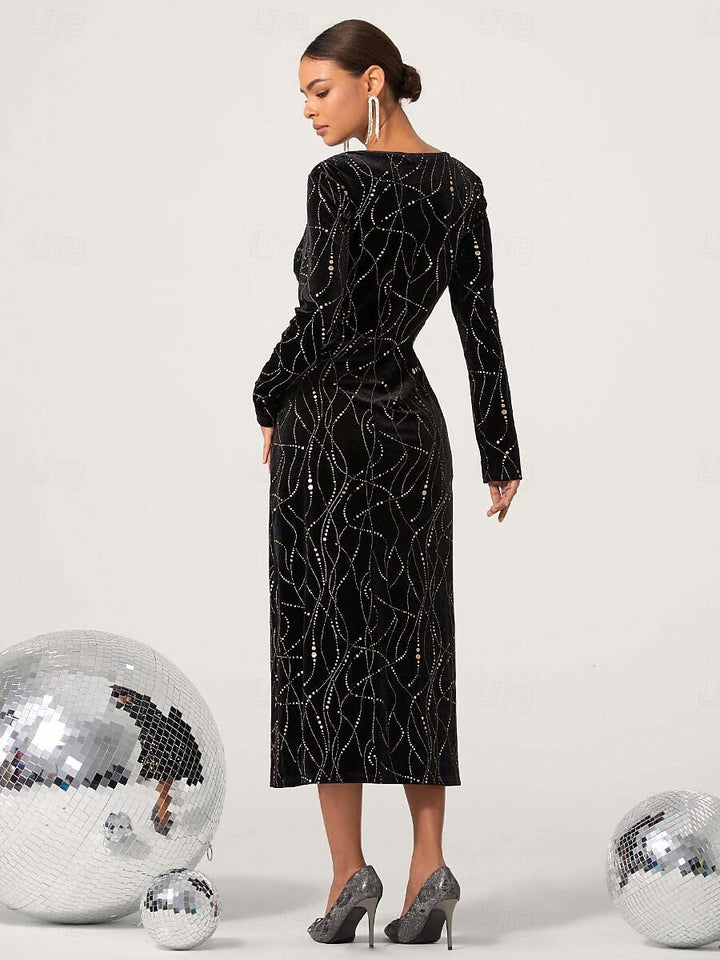 Black Velvet Sequins Maxi Dress